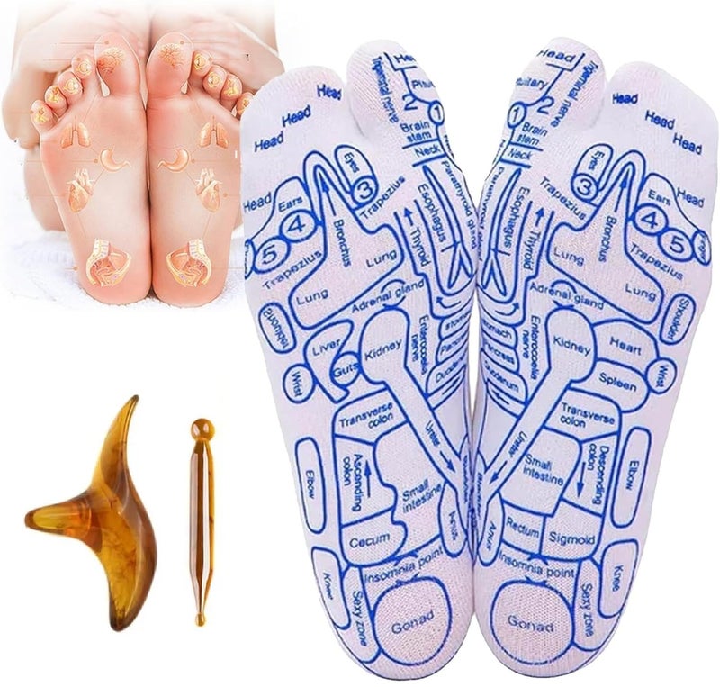 Yomitek Yomitek Reflexology Socks Set with Trigger Point Massage Tool Foot Pain Relief and Serenity Steps Remedy Acupressure Five Toe Separate Socks for Women and Men