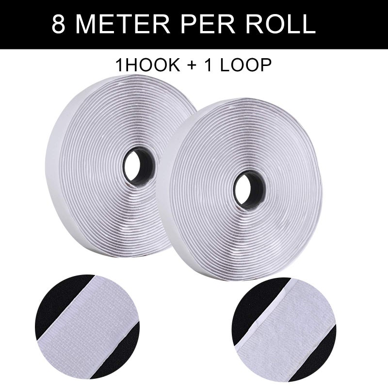 Hoiny Hook and Loop Strip Tape, 8M Self-Adhesive Sticky Back Fastening Tape, 20mm Wide (White) - Image 2