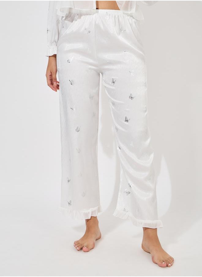 Styli - Foil Butterfly Print Ruffle Detail Top & Pyjama Set - Image 1