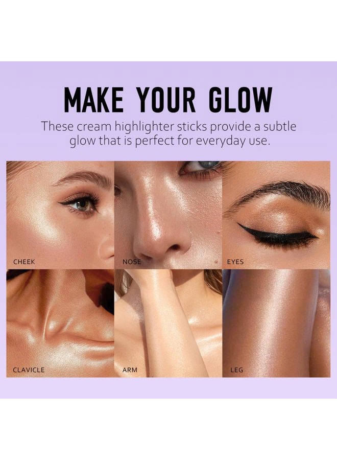 Ownest 2 Colors Highlighter Stick, Shimmer Cream Powder, Lasting Glow Finish, Creamy Self Sharpening Crayon Highlighter - Image 5
