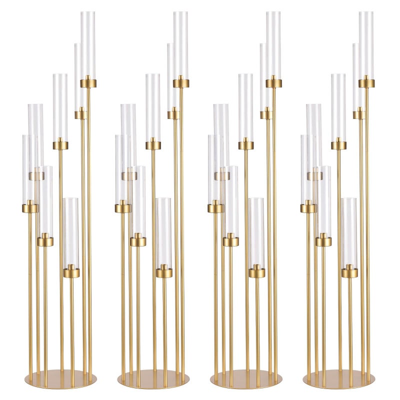VINCIGANT 4Sets Floor Candelabra Tall 7 Arm Centerpieces for Wedding, 48" Tall Metal Candlestick Holders with Acrylic Lampshade for Home Party Decor Fit LED Taper Candles candelabros para centros de mesa - Image 1