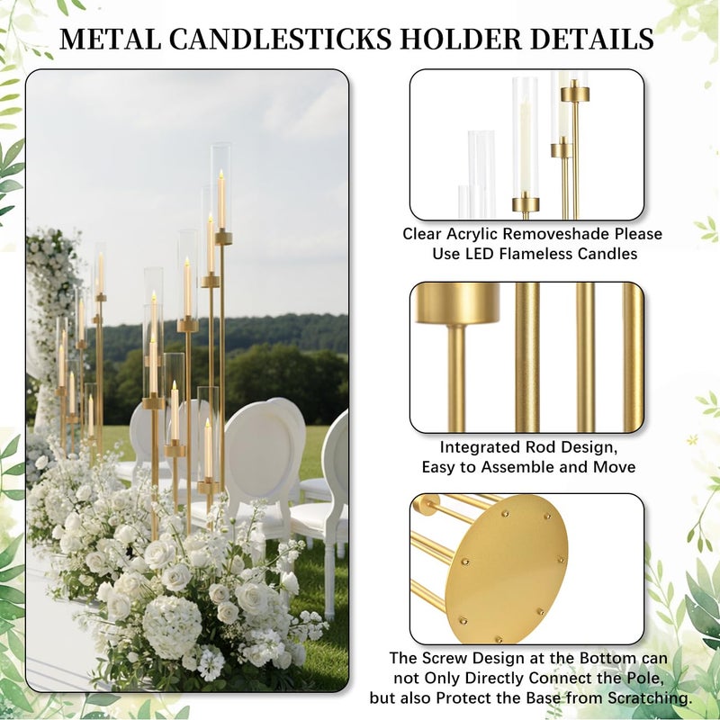 VINCIGANT 4Sets Floor Candelabra Tall 7 Arm Centerpieces for Wedding, 48" Tall Metal Candlestick Holders with Acrylic Lampshade for Home Party Decor Fit LED Taper Candles candelabros para centros de mesa - Image 5