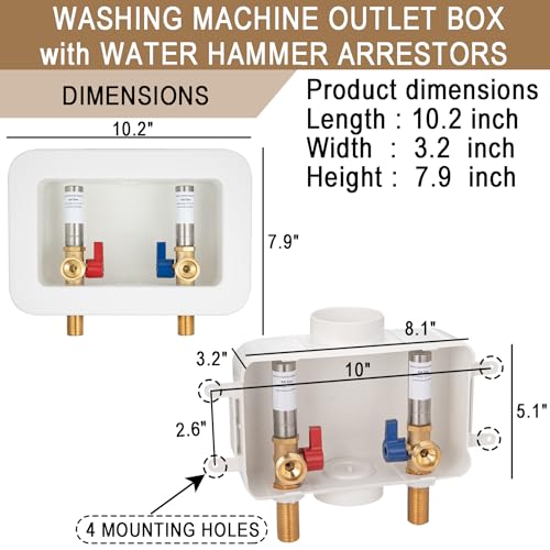 Lingmfg [1 Piece] Lingmfg Washing Machine Outlet Box Sweat Thread with Hammer Arrestors and 2 inch Central Drain, 1/2 inch Thread, 1/2 inch Copper Sweat, Connection 3/4 inch Washing Machine Hoses - Image 5