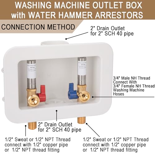 Lingmfg [1 Piece] Lingmfg Washing Machine Outlet Box Sweat Thread with Hammer Arrestors and 2 inch Central Drain, 1/2 inch Thread, 1/2 inch Copper Sweat, Connection 3/4 inch Washing Machine Hoses - Image 3