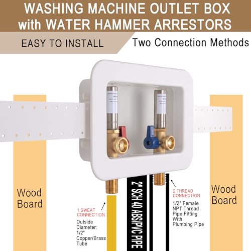 Lingmfg [1 Piece] Lingmfg Washing Machine Outlet Box Sweat Thread with Hammer Arrestors and 2 inch Central Drain, 1/2 inch Thread, 1/2 inch Copper Sweat, Connection 3/4 inch Washing Machine Hoses - Image 2