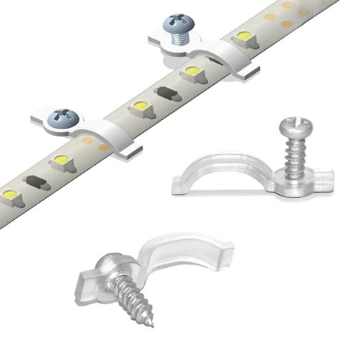 GRIVER 100 Pack Strip Light Mounting Brackets,Fixing Clips,One-Side Fixing,100 Screws Included (Ideal for 10mm Wide Waterproof Strip Lights) - Image 1