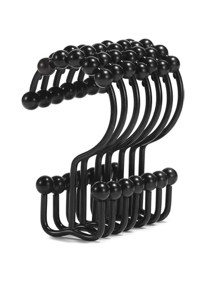 HOOKOR Shower Curtain Hooks, Shower Curtain Rings, Stainless Steel Black Shower Curtain Hooks, Shower Curtain Rings Rust Proof, Free Sliding Double Shower Hooks for Shower Curtain & Liners  - Image 1
