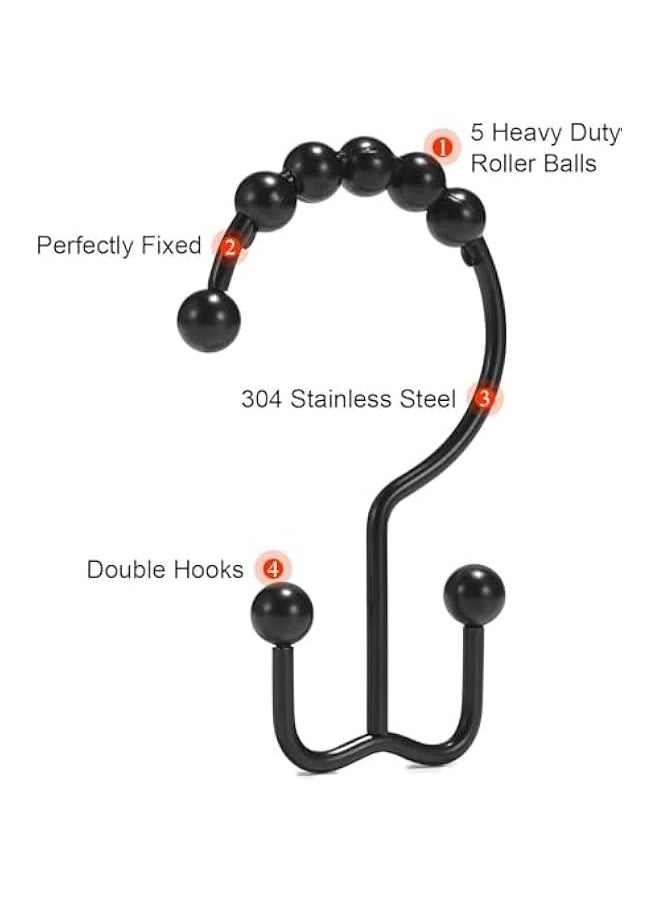 HOOKOR Shower Curtain Hooks, Shower Curtain Rings, Stainless Steel Black Shower Curtain Hooks, Shower Curtain Rings Rust Proof, Free Sliding Double Shower Hooks for Shower Curtain & Liners  - Image 4