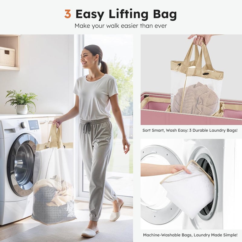 SOLEDI 180L 3-Section Laundry Hamper with Lid, Extra Large Dirty Clothes Basket with Sturdy Handles for Laundry Room & Bedroom - Durable Organizer for Sorting Laundry - Image 4