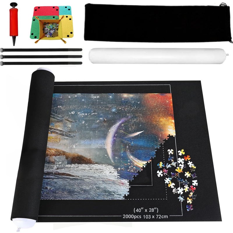 BangShou Jigsaw Mat, Puzzle Roll Mat, Portable Jigroll up to 2000 Pieces Jigsaw Board, Foldable Puzzle Saver Storage Felt Pad with inflatable Pump - Image 1