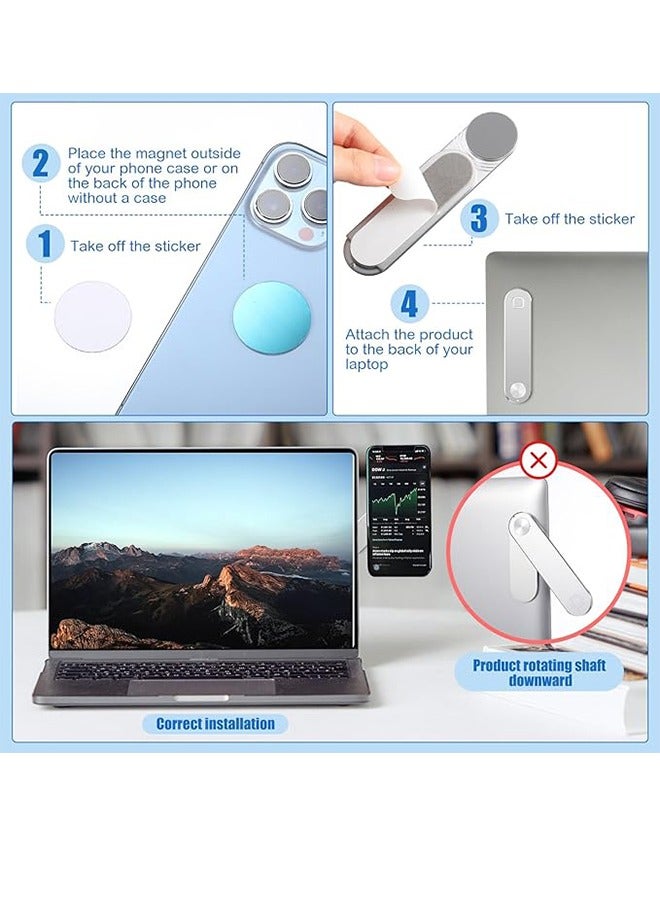 Alyashmac Laptop Phone Holder Magnetic Phone Holder For Laptop Ultra-Thin Portable Adjustable Phone Monitor Side Holder Foldable Silver Computer Extension Holder For Smartphones - Image 2