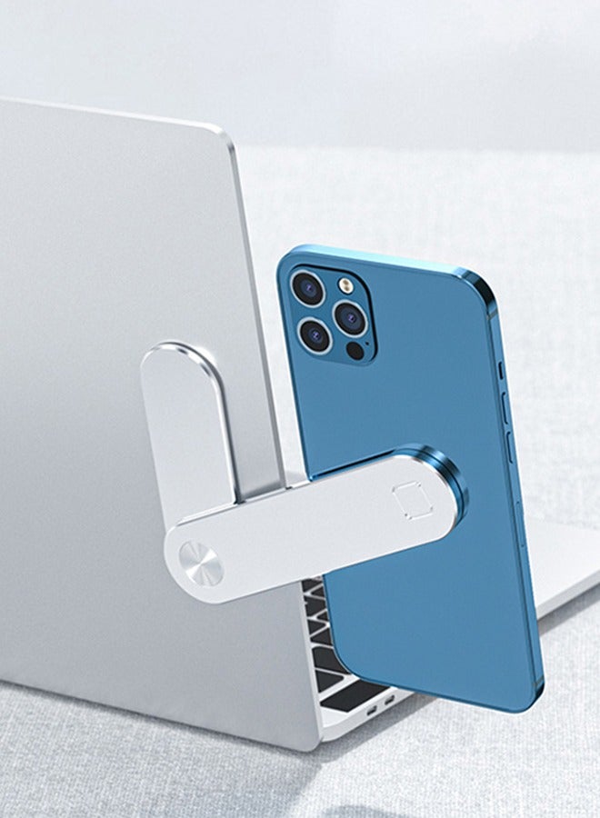 Alyashmac Laptop Phone Holder Magnetic Phone Holder For Laptop Ultra-Thin Portable Adjustable Phone Monitor Side Holder Foldable Silver Computer Extension Holder For Smartphones - Image 1