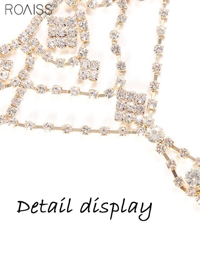 رويس أساور كاحل ذهبية للنساء، مجوهرات بوهيمية مرصعة بأحجار الراين، سلسلة شاطئية صيفية مميزة، إكسسوارات لامعة قابلة للتعديل من سبيكة هندسية - Image 4