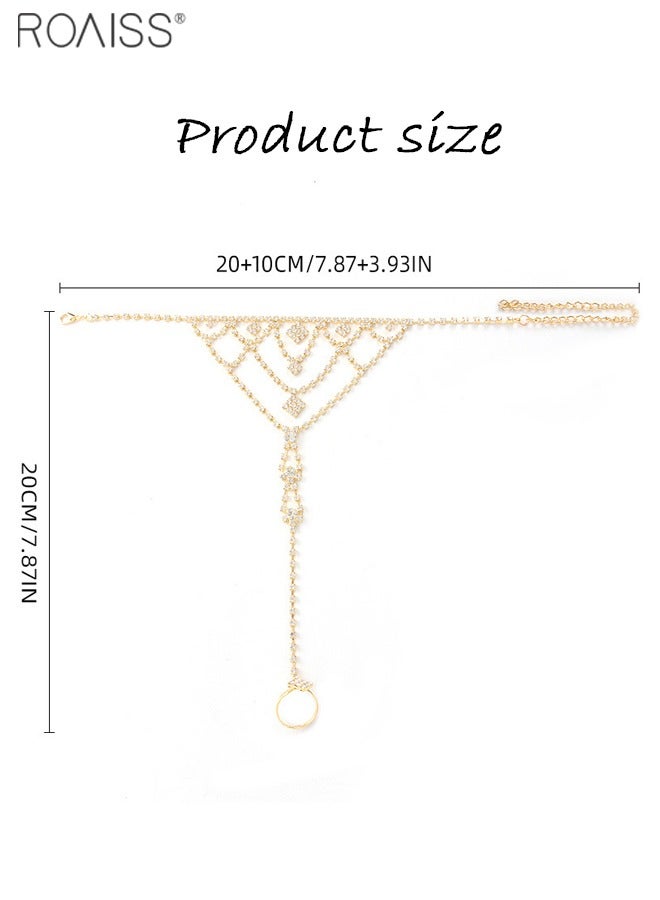 رويس أساور كاحل ذهبية للنساء، مجوهرات بوهيمية مرصعة بأحجار الراين، سلسلة شاطئية صيفية مميزة، إكسسوارات لامعة قابلة للتعديل من سبيكة هندسية - Image 3