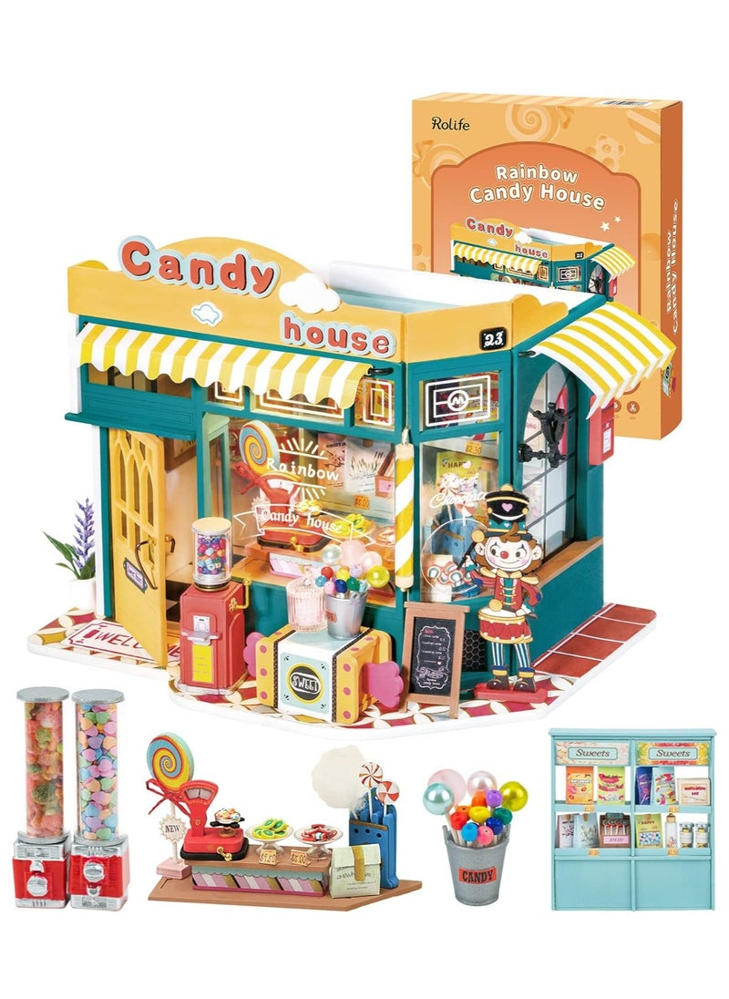 Robotime ROBOTIME Rolife Rainbow Candy House DIY Miniature House DG158, Assembly Brain Teaser 3D Wooden Puzzle DIY Build Model Crafts Kits, Unique Gifts and Home Decor for Teens or Adults  - Image 1