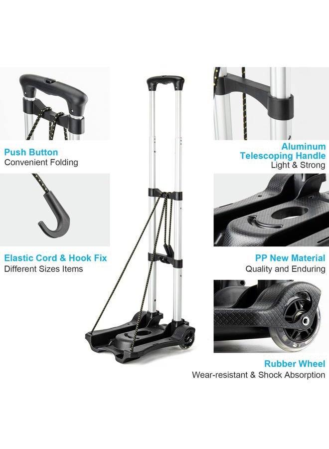 Vsaikeo Small Folding Hand Truck Dolly with 2 Wheels, Lightweight Aluminum Foldable Luggage Cart, Collapsible Cart Portable Dolly for Airport Travel Moving Use - Image 4