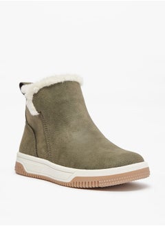 JUNIORS Boys Solid Ankle Length Boots with Zip Closure and Pull Tabs  - Image 1