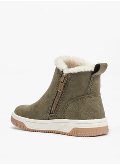 JUNIORS Boys Solid Ankle Length Boots with Zip Closure and Pull Tabs  - Image 2