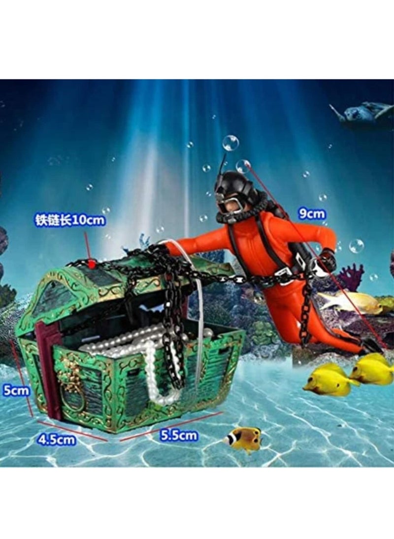 Aquarium Landscaping Pneumatic Fish Tank Decoration Treasure Searching Frogman Diver Treasure Box