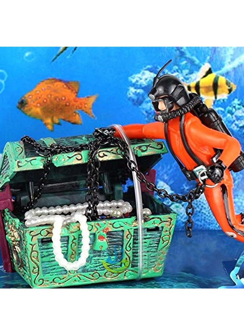 Aquarium Landscaping Pneumatic Fish Tank Decoration Treasure Searching Frogman Diver Treasure Box