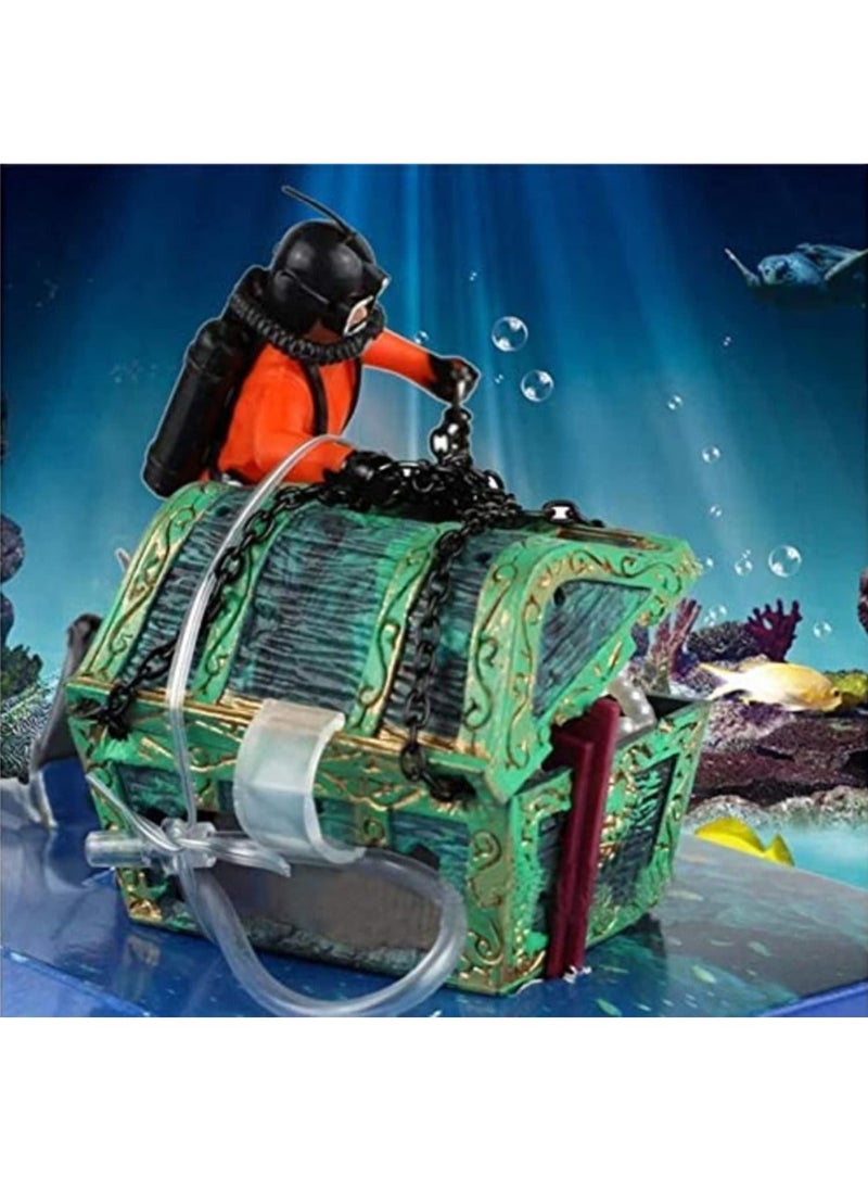 Aquarium Landscaping Pneumatic Fish Tank Decoration Treasure Searching Frogman Diver Treasure Box