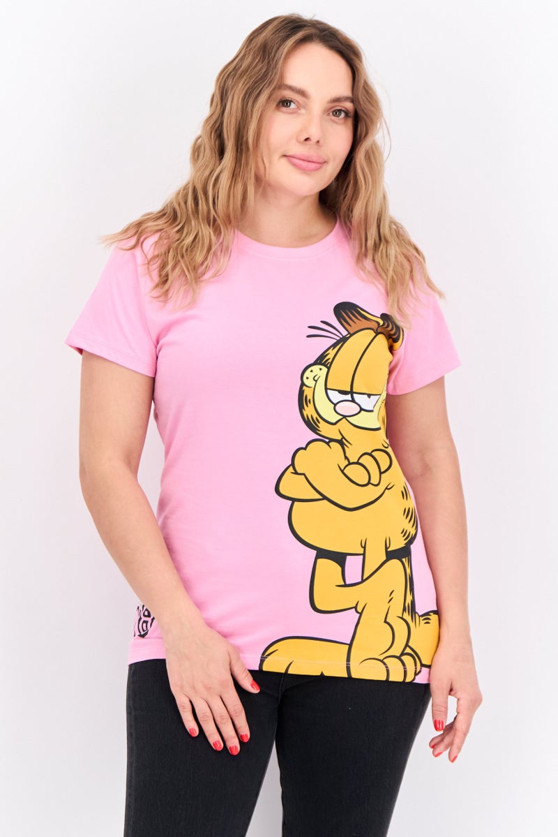 nickelodeon تي شيرت نسائي بأكمام قصيرة وياقة دائرية من غارفيلد، وردي - Image 1