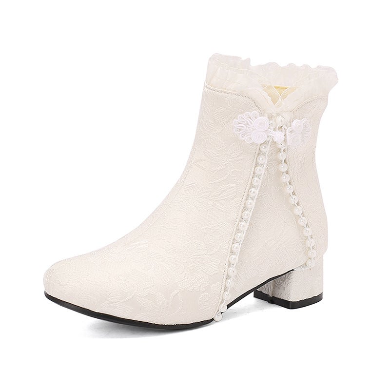 Winter 2024 Supply Low Heel Chinese Style Pearl Edge 28-43 Jacquard Buckle Low Barrel Cheongsam Women'S Boots - Image 1