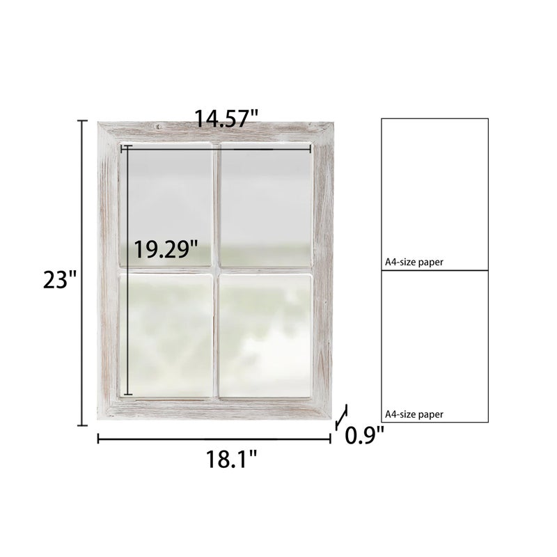 Sintosin Farmhouse Window Pane Mirror Wall Decor 18 X 23 Inch, Hanging Washed White Rectangle Faux Window Mirrors, Handmade Rustic Wood Framed Windowpane Mirror for Kitchen, Horizontal or Vertical - Image 2
