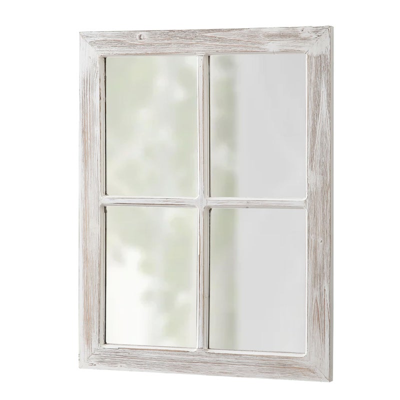 Sintosin Farmhouse Window Pane Mirror Wall Decor 18 X 23 Inch, Hanging Washed White Rectangle Faux Window Mirrors, Handmade Rustic Wood Framed Windowpane Mirror for Kitchen, Horizontal or Vertical - Image 1