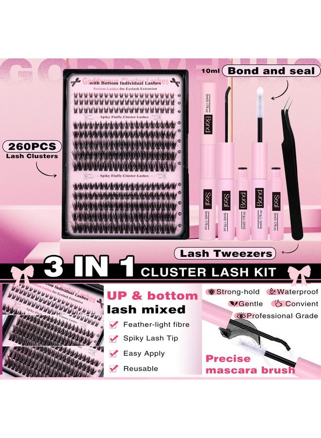 Goddvenus Goddvenus Lash Extension Kit Wispy Lash Clusters Kit Natural C Curl Fluffy Cluster Eyelash Extensions Individual Lashes Kit with Bottom Lash Clusters Waterproof Bond and Seal Tweezers DIY at Home - Image 3