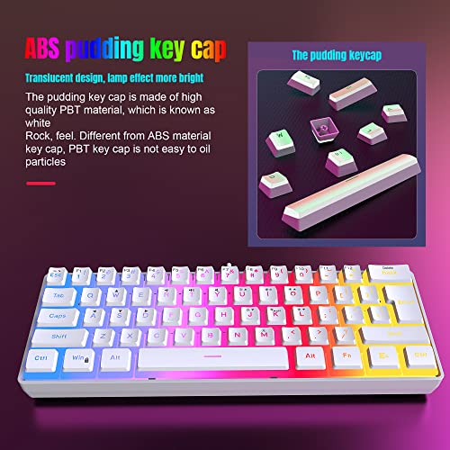 DGG 60% Wired Gaming Keyboard, Pudding Keycaps with Translucent Layer, RGB Backlit Ultra-Compact Small Keyboard, Waterproof Mini Compact 61 Keys Keyboard for PC/Mac Gamer, Typist, Travel, White - Image 5