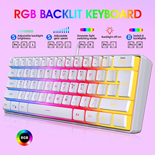 DGG 60% Wired Gaming Keyboard, Pudding Keycaps with Translucent Layer, RGB Backlit Ultra-Compact Small Keyboard, Waterproof Mini Compact 61 Keys Keyboard for PC/Mac Gamer, Typist, Travel, White - Image 4