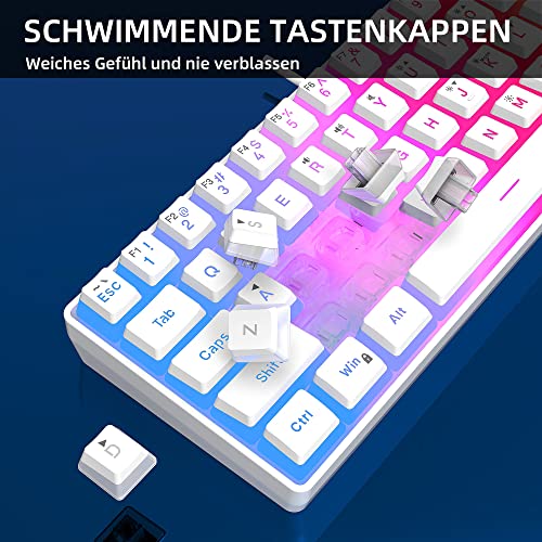 DGG 60% Wired Gaming Keyboard, Pudding Keycaps with Translucent Layer, RGB Backlit Ultra-Compact Small Keyboard, Waterproof Mini Compact 61 Keys Keyboard for PC/Mac Gamer, Typist, Travel, White - Image 2
