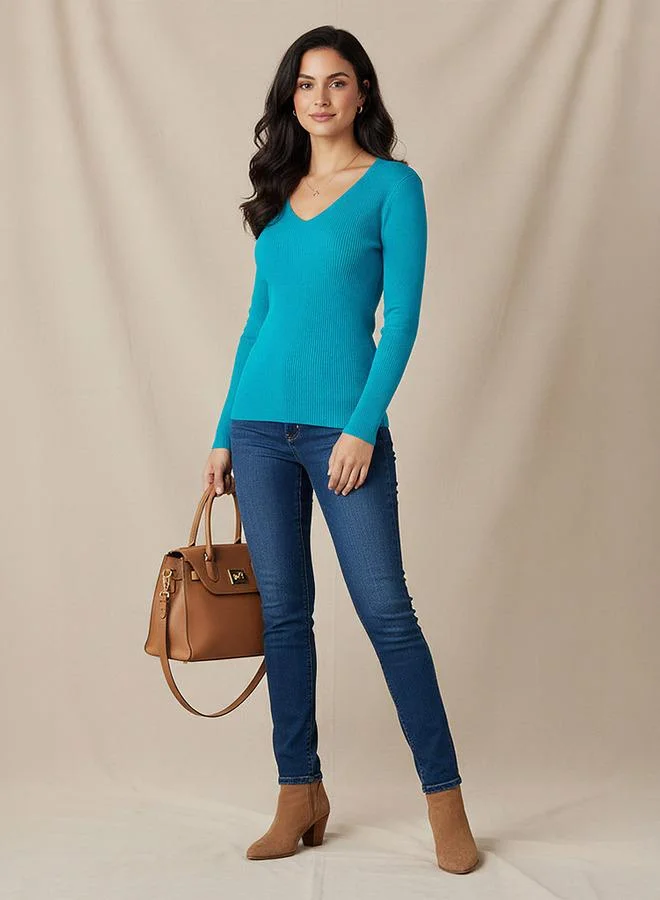 2Xtremz 2Xtremz Regular Fit Ribbed V-neck Tricot Sweater