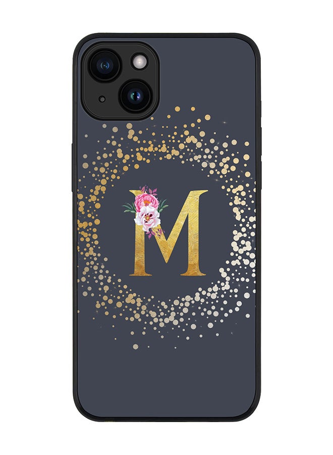 Stylizedd غطاء لجهاز آيفون 15 - أسود متين نحيف مرن واقي مخصص بنمط زهور حرف أول - م (رمادي) - Image 1