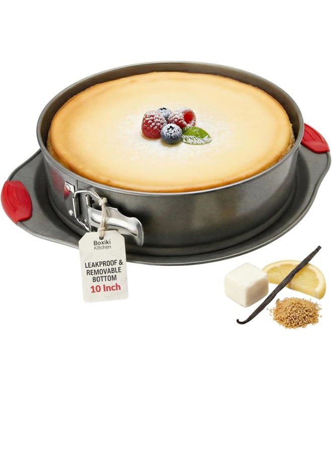 Boxiki Kitchen Springform Pan 25 cm (10 Inch) Nonstick - Leakproof Cheesecake Pan with Removable Bottom, Heavy Gauge Carbon Steel Spring Form Pan with Silicone Handles, Oven Safe Baking Pan - Image 1