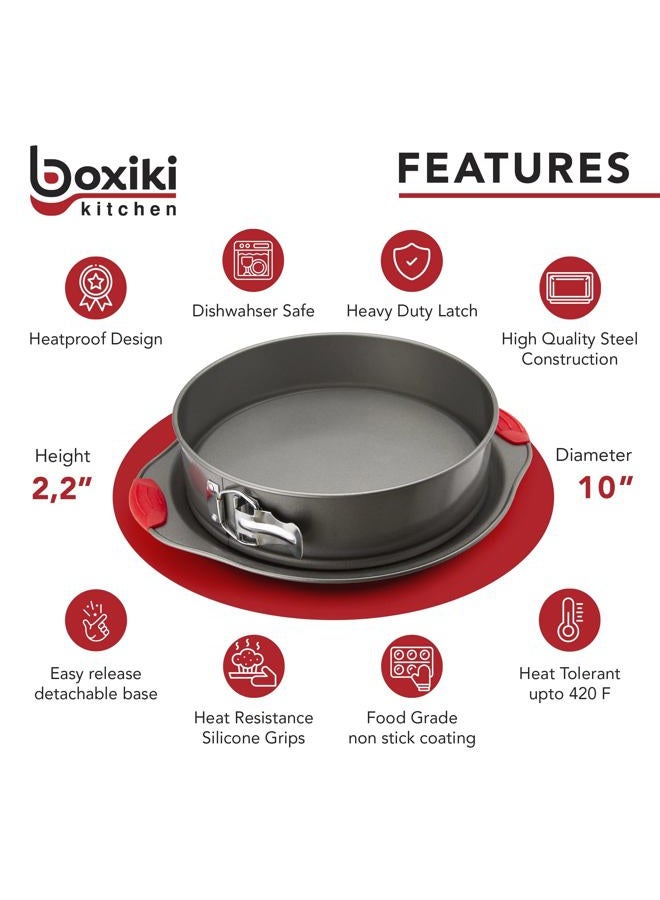 Boxiki Kitchen Springform Pan 25 cm (10 Inch) Nonstick - Leakproof Cheesecake Pan with Removable Bottom, Heavy Gauge Carbon Steel Spring Form Pan with Silicone Handles, Oven Safe Baking Pan - Image 2