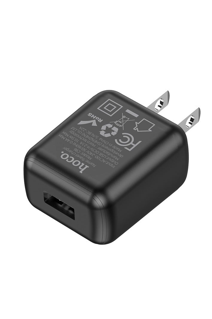 Hoco C96 Wall charger Single Port ( 5V/2.1A ) US Plug Protocols Compatible with iPhone Samsung Xiaomi Oppo Huawei - Black - Image 2