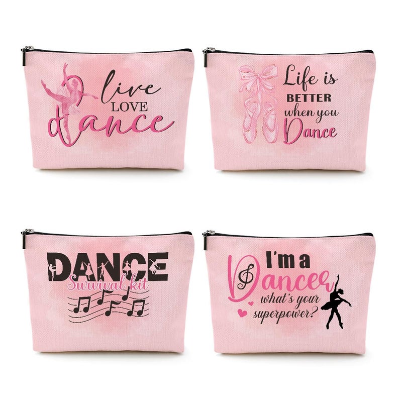 CQM 4 Pcs Dance Makeup Bag Dancer Gifts Dance Gifts Dance Stuff Cosmetic Bag Dance Recital Gifts for Girls Women Friends Teammates Travel Toiletry Bag Dance Teacher Gifts Graduation Birthday Gifts - Image 2