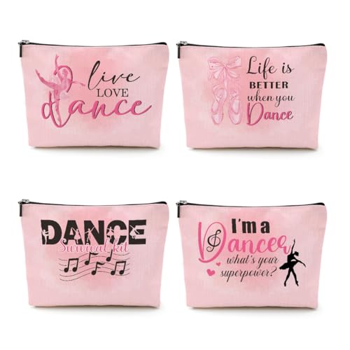 CQM 4 Pcs Dance Makeup Bag Dancer Gifts Dance Gifts Dance Stuff Cosmetic Bag Dance Recital Gifts for Girls Women Friends Teammates Travel Toiletry Bag Dance Teacher Gifts Graduation Birthday Gifts - Image 1