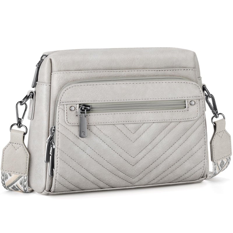 RAINSMORE Crossbody Bags for Women, PU Leather Crossbody Purse with Multi Pockets, Quilted Womens Crossbody Shoulder Handbags with Built in Wallet for Travel Shopping, Grey - Image 1