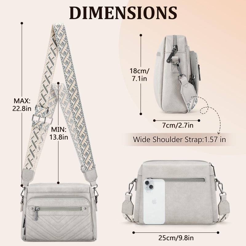 RAINSMORE Crossbody Bags for Women, PU Leather Crossbody Purse with Multi Pockets, Quilted Womens Crossbody Shoulder Handbags with Built in Wallet for Travel Shopping, Grey - Image 5