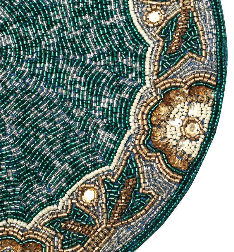 Bedding Craft Beaded Placemats,Beaded Placemats Round Teal Silver White Gold 13"Round,Placemats For Dining Table,Beaded Placemats, Beaded Charger Placemats,Holiday & Christmas Beaded Placemats,Beaded Glitz Charger - Image 3