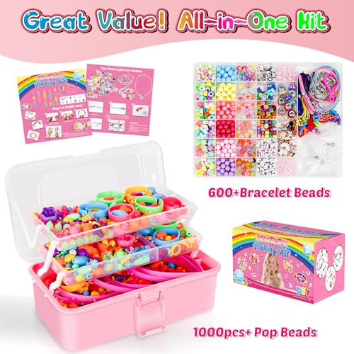 FUNZBO 1600 Pcs Pop Beads with Bracelet Making Kit Jewelry Making Kit Arts and Crafts Necklace Bracelet Ring Snap Set Birthday Valentines Day Gifts - Image 5