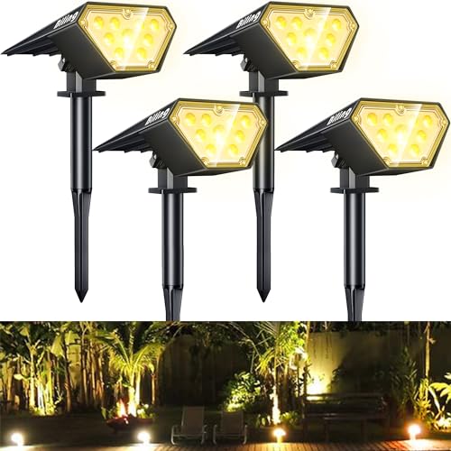Biling Solar Spot Lights Outdoor, Bright 700 Lumen Solar Outdoor Lights IP67 Waterproof Adjustable Landscape Spotlights for House Tree Patio Pathway Yard Garden Driveway - Warm White(4 Pack) - Image 1