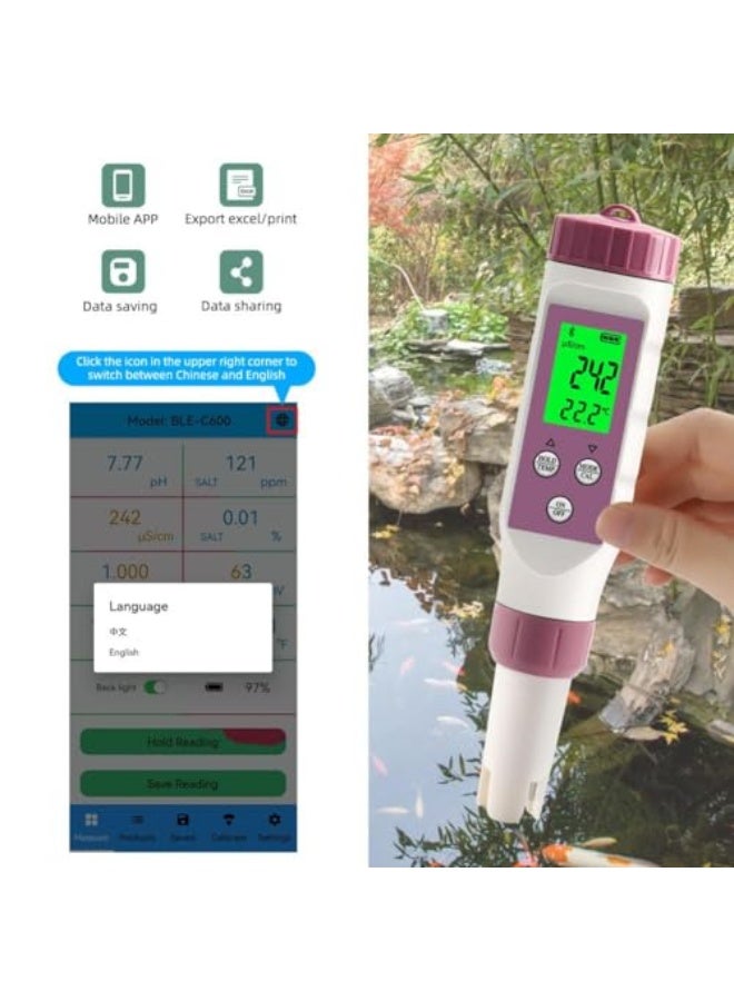 Generic جهاز قياس درجة الحموضة الرقمي 7 في 1 من ساويز، جهاز اختبار جودة المياه عالي الدقة، جهاز اختبار جودة المياه، لمياه الشرب وحوض السمك وحوض السباحة  - Image 2