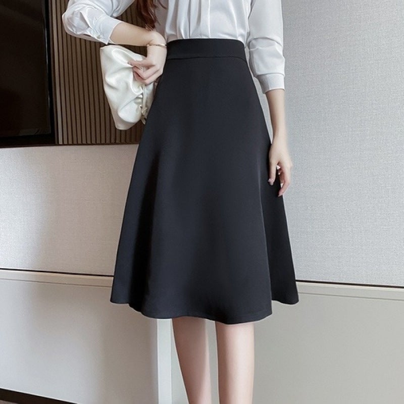 Suit Skirt For Small People, Summer Mid-Length A-Line Skirt, High-Waisted Pleated Skirt, Cross-Covering Umbrella Skirt, Black Skirt - Image 1