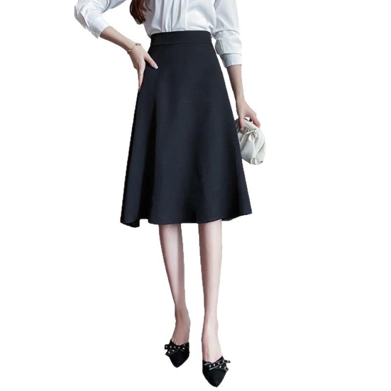 Suit Skirt For Small People, Summer Mid-Length A-Line Skirt, High-Waisted Pleated Skirt, Cross-Covering Umbrella Skirt, Black Skirt - Image 5
