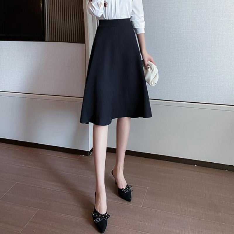 Suit Skirt For Small People, Summer Mid-Length A-Line Skirt, High-Waisted Pleated Skirt, Cross-Covering Umbrella Skirt, Black Skirt - Image 2