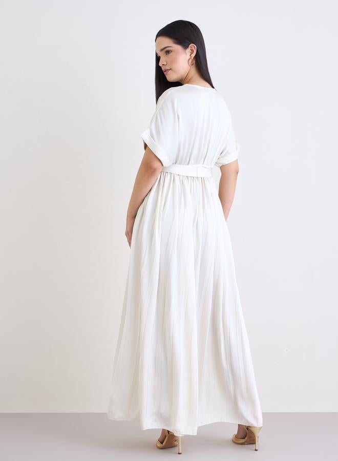 Styli Cream V-Neck Wrap Maxi Dress - Image 4